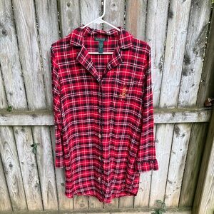 Lauren Ralph Lauren Red Plaid Nightshirt nightgown gold logo cotton S